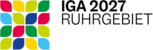 Wortbildmarke der IGA mit 16 farbigen Blütenblättern, mit IGA 2027 Ruhrgebiet