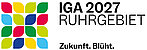 Homepage IGA 2027  RUHRGEBIET Logo der IGA mit 16 bunten Blütenblättern und dem SChriftzug UGA 2027 Ruhrgebiet. Zukunft. Blüht