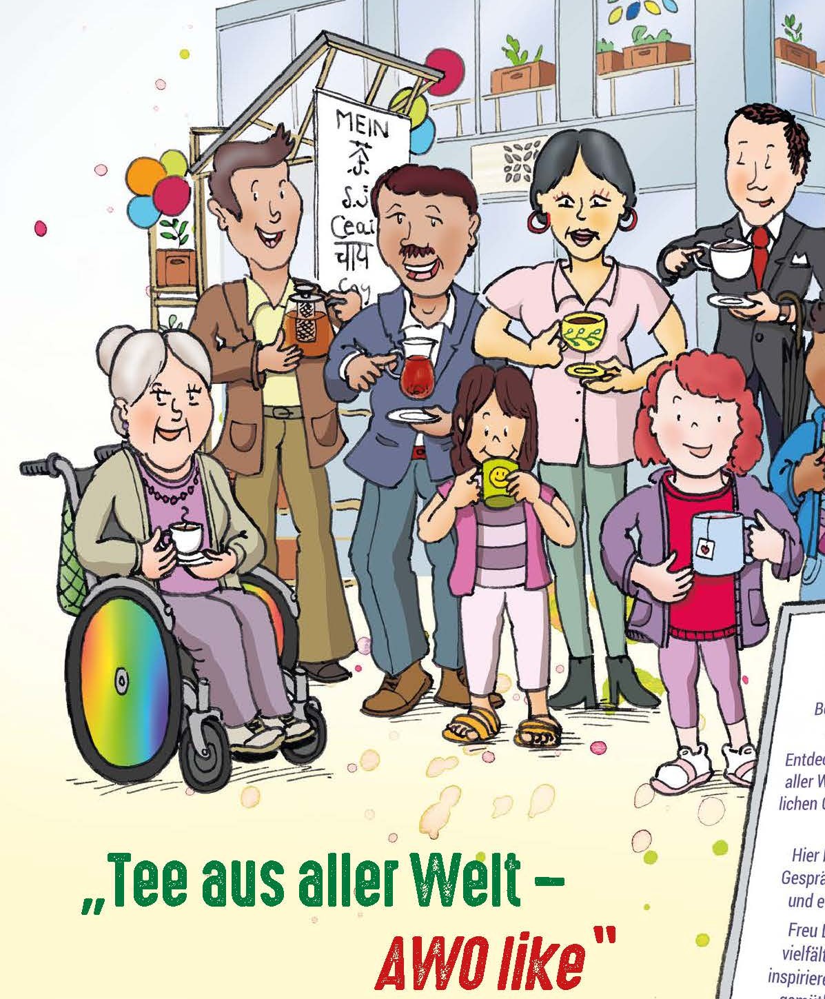 Tee aus aller Welt - AWO like Ganz unterschiedliche Menschen trinken gemeinsam Tee